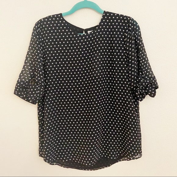 SOLDCalvin Klein Polka Dot Half Sleeve Crew Blouse - Picture 2 of 6